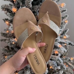 Vaneli Beige and Cream Slide Sandals